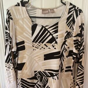 Chico's Neutral Palm Leaf Print Long Sleeve Top - Black & Beige M (1)